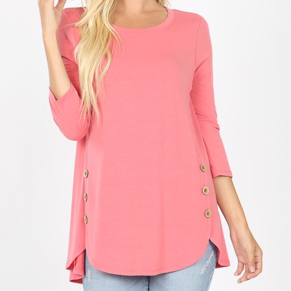 Plus Size Dusty Pink Scoop Neck 3/4 Sleeve Top